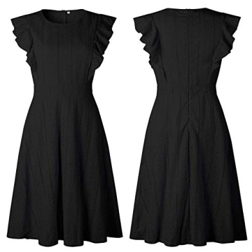ECOWISH Women's Summer Dresses 2025 Elegant Lady Wedding Guest Cocktail Ruffle Cap Sleeves A-Line Office Midi Dress Black Small