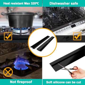 4PCS 21 Inch Gap Filler for Stove and Counter, Kitchen Stove Counter Gap Cover Silicone Gap Cover Between Stove and Counter Stove Gap Filler Heat Resistant Cover Easy Clean Black