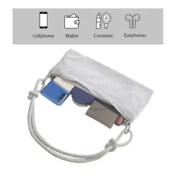 Glitter Mini Rhinestone Shoulder Bag Sparkly Evening Bag Silver Clutch Purse Diamond Handbag for Womens Party Prom Wedding Silver