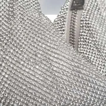 Glitter Mini Rhinestone Shoulder Bag Sparkly Evening Bag Silver Clutch Purse Diamond Handbag for Womens Party Prom Wedding Silver