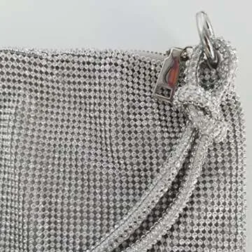 Glitter Mini Rhinestone Shoulder Bag Sparkly Evening Bag Silver Clutch Purse Diamond Handbag for Womens Party Prom Wedding Silver