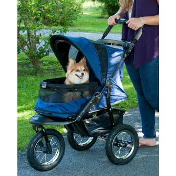 Pet Gear No-Zip Jogger Pet Stroller for Cats/Dogs, Zipperless Entry, Airless Tires, Easy One-Hand Fold, Cup Holder + Storage Basket