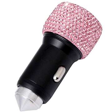 Dual USB Car Charger Bling Bling Handmade Rhinestones Crystal Car Decorations for Fast Charging Car ...