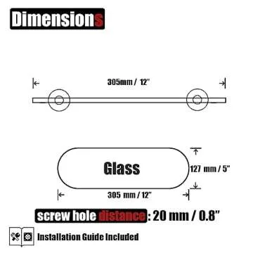 JQK 12x5 Inch Bathroom Glass Shelf with Stainless Steel