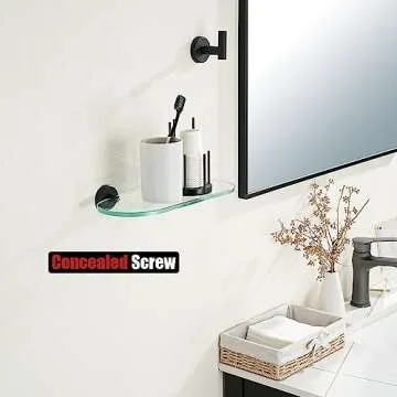 JQK 12x5 Inch Bathroom Glass Shelf with Stainless Steel
