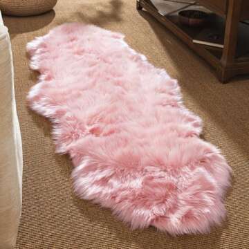 Ashler faux fur rug, Fluffy Shaggy Area Rug Ultra Soft 2 x 6 Feet Sheepskin Fur Rug, Pink Fuzzy Rug ...
