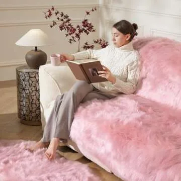 Ashler faux fur rug, Fluffy Shaggy Area Rug Ultra Soft 2 x 6 Feet Sheepskin Fur Rug, Pink Fuzzy Rug Machine Washable Shag Rug, Nursery Decor Throw Rugs for Bedroom, kids room, Living Room
