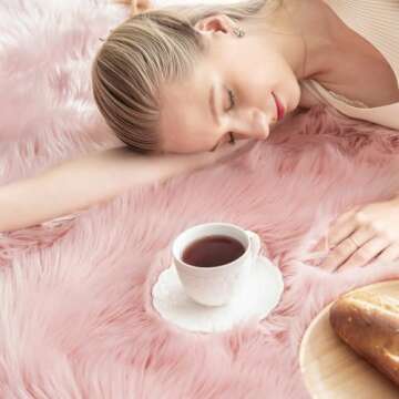 Ashler faux fur rug, Fluffy Shaggy Area Rug Ultra Soft 2 x 6 Feet Sheepskin Fur Rug, Pink Fuzzy Rug Machine Washable Shag Rug, Nursery Decor Throw Rugs for Bedroom, kids room, Living Room