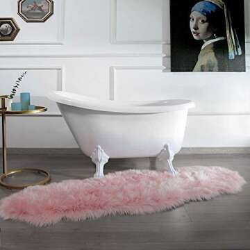 Ashler faux fur rug, Fluffy Shaggy Area Rug Ultra Soft 2 x 6 Feet Sheepskin Fur Rug, Pink Fuzzy Rug Machine Washable Shag Rug, Nursery Decor Throw Rugs for Bedroom, kids room, Living Room