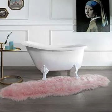 Ashler faux fur rug, Fluffy Shaggy Area Rug Ultra Soft 2 x 6 Feet Sheepskin Fur Rug, Pink Fuzzy Rug Machine Washable Shag Rug, Nursery Decor Throw Rugs for Bedroom, kids room, Living Room