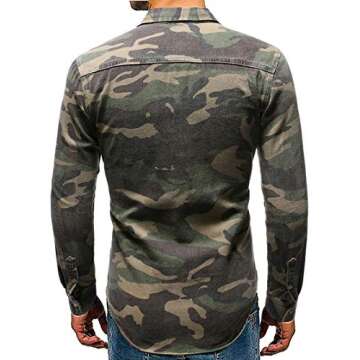 chouyatou Men's Military Style Short/Long Sleeve Camo Printed Button Down Shirt (Large, Green Long)