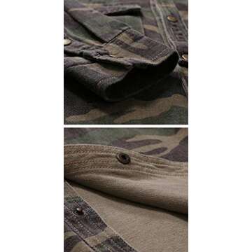 chouyatou Men's Military Style Short/Long Sleeve Camo Printed Button Down Shirt (Large, Green Long)