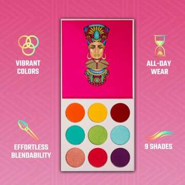 Juvia's Place Palette The Zulu - Turquoise, Red, Purple, Shades of 9, Colorful, Vivid, Vibrant Palette, Pigmented Makeup Palette Color & Shine