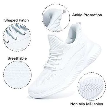 Akk White Sneakers for Women Walking Shoes Comfortable Lightweight Womens Work Casual Tennis Shoes for Gym 9 US White