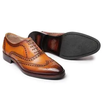 Lethato Brogue Oxford Handcrafted Men's Genuine Leather Lace up Dress Shoes with Golden Color Metal ...
