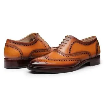 Lethato Men's Handcrafted Leather Brogue Dress Shoes