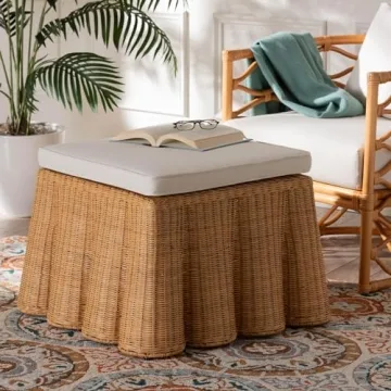 Bali & Pari Honey Rattan Ottoman - Cozy Bohemian Design