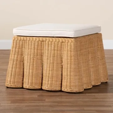 Bali & Pari Honey Rattan Ottoman - Cozy Bohemian Design