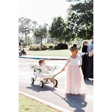 Girl Toddler Full-Length Tulle Lace Back Flower Girl Dress (6-7 Years, Sleeve-Pink)