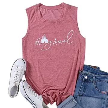 Magic Castle Tank Women Magic Kingdom Graphic Vest Summer Casual Vacation Sleeveless Tanks Tops Pink