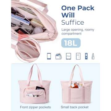 BAGSMART Quilted Tote Bag with Compartments and Yoga Mat Strap, Lightweight Large Shoulder Bag for T...