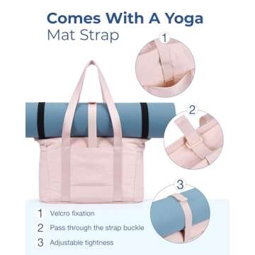 BAGSMART Quilted Tote Bag with Compartments and Yoga Mat Strap, Lightweight Large Shoulder Bag for Travel Work Gym