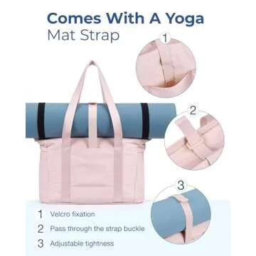 BAGSMART Quilted Tote Bag with Compartments and Yoga Mat Strap, Lightweight Large Shoulder Bag for Travel Work Gym