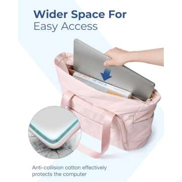 BAGSMART Quilted Tote Bag with Compartments and Yoga Mat Strap, Lightweight Large Shoulder Bag for Travel Work Gym