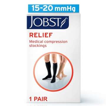 JOBST Relief Knee High Graduated Compression Socks, 15-20 mmHg - Comfortable Unisex Design - Open Toe, Beige, Large