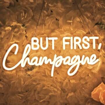 SYLHOME But First Champagne Led Neon Light Sign Home Bar Kitchen Man Cave Pub Wall Sign Decor Weddin...