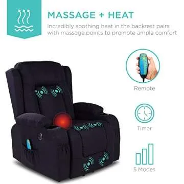 Best Choice Products Modern Linen Electric Power Lift Chair, Recliner Massage Chair, Adjustable Furniture for Back, Legs w/ 3 Positions, USB Port, Heat, Cupholders, Easy-to-Reach Button - Black