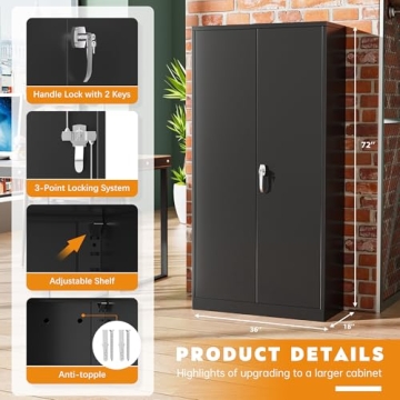 Greenvelly 72" Heavy-Duty Secure Metal Storage Cabinet