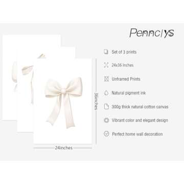 Bow Wall Art Coquette Room Canvas Decor Beige Bow Poster Preppy Wall Deocr Aesthetic Pictures Coquet...