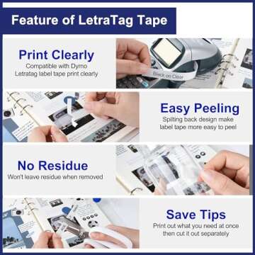 Label Maker Clear Tape Replacement for Dymo Label Maker Refills Clear 1/2'' x 13', Compatible with Dymo Letratag Refills Transparent Plastic Tape, Work with Dymo Letratag LT-100T LT-100H QX50, 4-Pack