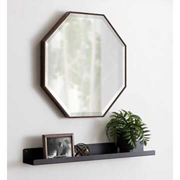 Kate and Laurel Rhodes Mid-Century Modern Octagon Wall Mirror, 25" x 25", Walnut, Chic Geometric Hom...