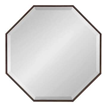 Kate and Laurel Rhodes Mid-Century Modern Octagon Wall Mirror, 25" x 25", Walnut, Chic Geometric Home Decor