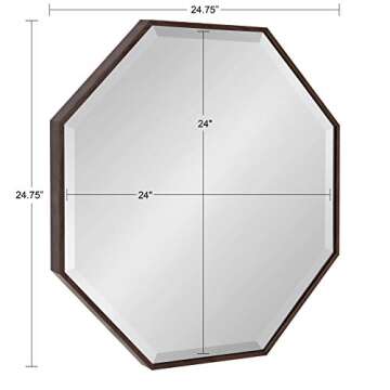 Kate and Laurel Rhodes Mid-Century Modern Octagon Wall Mirror, 25" x 25", Walnut, Chic Geometric Home Decor