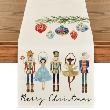 Artoid Mode Watercolor Nutcrackers Xmas Balls Merry Christmas Table Runner, Seasonal Winter Holiday ...