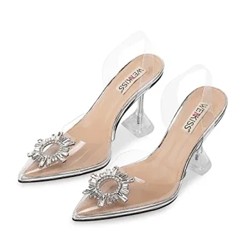 wetkiss Women's Clear Rhinestone Heels - Perfect for Any Occasion