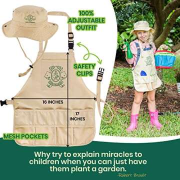 Little Wombats Kids Gardening Tools, 10 Piece Garden/Backyard Tools, Gloves, Apron, Rake, Hat, Shove...