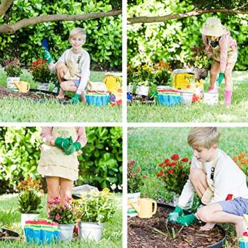 Little Wombats Kids Gardening Tools, 10 Piece Garden/Backyard Tools, Gloves, Apron, Rake, Hat, Shovel, Watering Can, Spray Bottle, Butterfly Net & Tote - Pretend Play for Boys & Girls Age 3-7