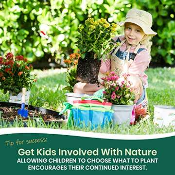 Little Wombats Kids Gardening Tools, 10 Piece Garden/Backyard Tools, Gloves, Apron, Rake, Hat, Shovel, Watering Can, Spray Bottle, Butterfly Net & Tote - Pretend Play for Boys & Girls Age 3-7