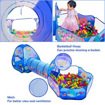 PigPigPen 3 in 1 Kids Play Tent with Tunnel, Ball Pit, Basketball Hoop for Boys & Girls, Toddler Pop...
