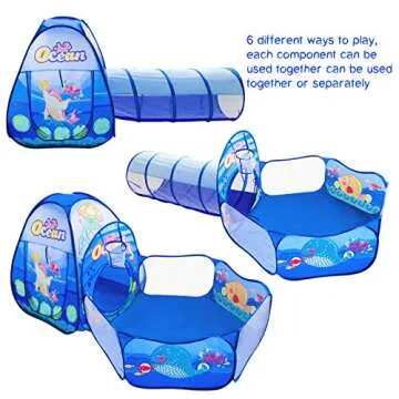 PigPigPen 3 in 1 Kids Play Tent with Tunnel, Ball Pit, Basketball Hoop for Boys & Girls, Toddler Pop Up Playhouse Toy Baby Indoor/Outdoor, Gift Year Old Child (3 Tent)