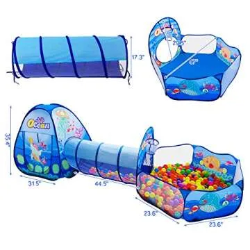 PigPigPen 3 in 1 Kids Play Tent with Tunnel, Ball Pit, Basketball Hoop for Boys & Girls, Toddler Pop Up Playhouse Toy Baby Indoor/Outdoor, Gift Year Old Child (3 Tent)