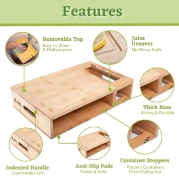 Bamboo Cutting Board With Containers for Easy Meal Prep