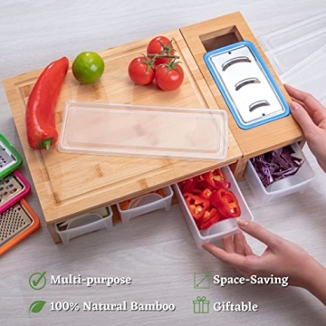 Bamboo Cutting Board With Containers for Easy Meal Prep