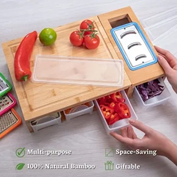 Bamboo Cutting Board With Containers for Easy Meal Prep