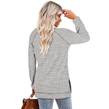 Aokosor Spring Tops for Women 2024 Trendy Fall Long Sleeve Shirts for Leggings Sweaters Workout Light Grey M