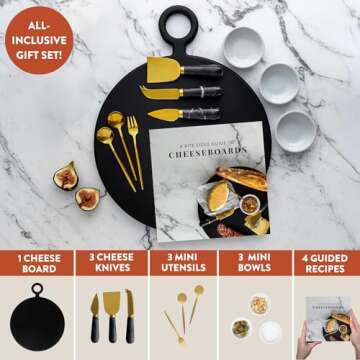 The Bamboo Abode Charcuterie Board Gift Set, Black: Unique Mother's Day Gifts For Mom, House Warming...